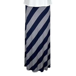 NWT Max Studio Maxi Skirt Striped White Blue Small Pull On Clean Coastal‎ Style